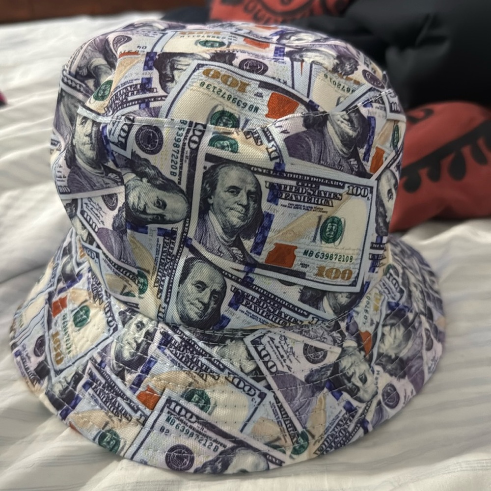Dollar Bill Print Bucket Hat Reversible